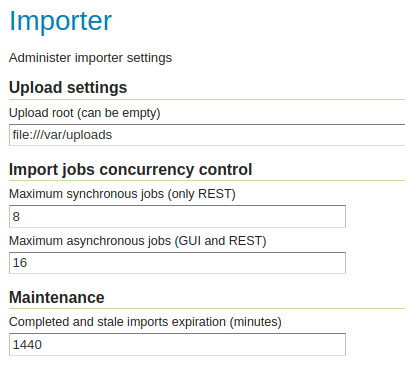 The importer configuration page